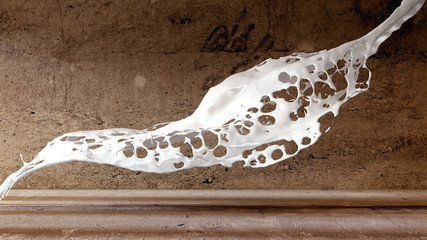 A splash of thick white liquid on a grunge background. 3d illustration, 3d rendering.