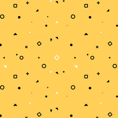 Pattern seamless geometric shapes of different sizes, colors on orange background . Background pattern