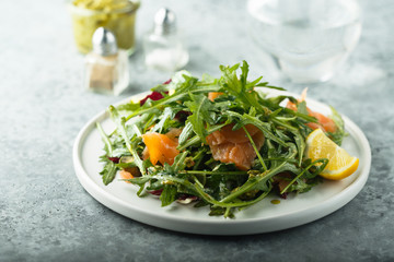 Arugula salad with smoked salmon