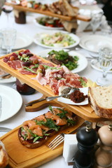 cutting on a wooden stand on the festive table