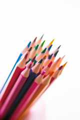 Color pencils with copy space isolated on white background close up view. Back to school.