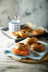 Bagels with salmon and avocado