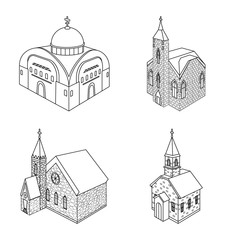 Obraz premium Isolated object of architecture and building icon. Collection of architecture and clergy vector icon for stock.
