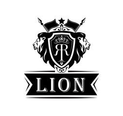 lion logo, royal king animal, vector illustration