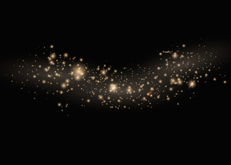 The dust sparks and golden stars shine with special light. Vector sparkles on a transparent background. Christmas light effect. Sparkling magical dust particles.