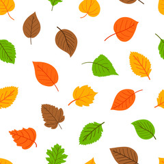 Seamless pattern with autumn leaves, yellow, brown, green and orange. Ideal for wallpapers, gift paper, patterns, web page background, autumn cards