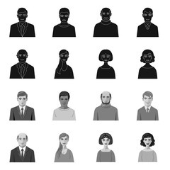 Vector design of hairstyle and profession symbol. Set of hairstyle and character stock symbol for web.