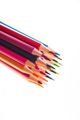 Color pencils with copy space isolated on white background close up view. Back to school.