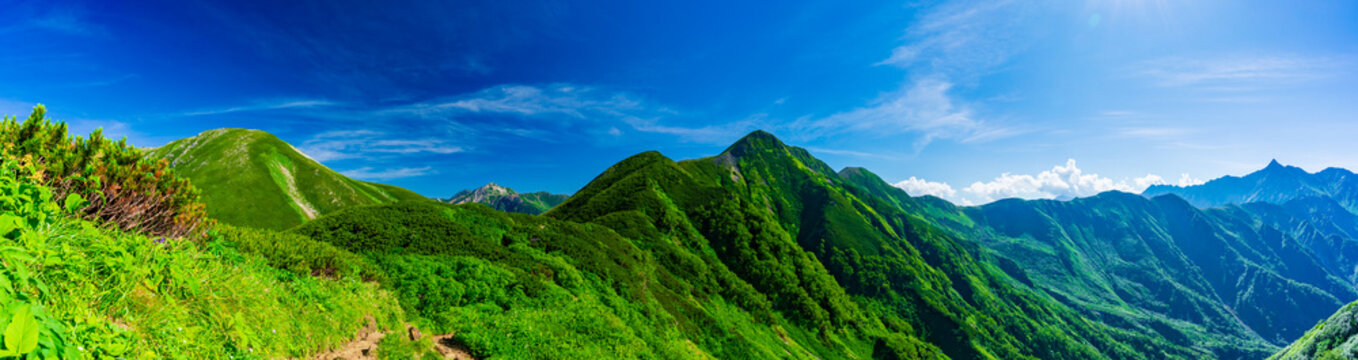 鏡平山荘から双六小屋ルートから見た風景（パノラマ写真）