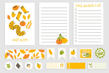 Cute Autumn Notebook design. Daily Planner Template. Organizer and Schedule with Notes and To Do List. Vector. Isolated. Trendy Autumn Concept. 