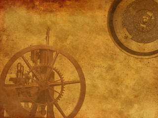 Fototapeta na wymiar Vintage Steampunk clock background, old dark retro canvas paper map