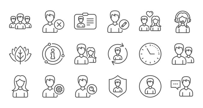 User person line icons. Profile, Group and Support. People linear icon set. Quality line set. Vector
