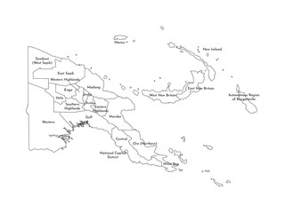 Vector isolated illustration of simplified administrative map of Papua New Guinea. Borders and names of the province; Black line silhouettes