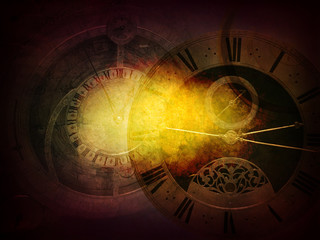 Vintage Steampunk clock background, dark old retro canvas paper map