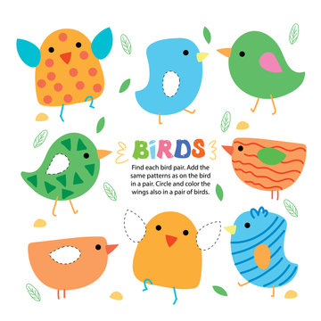 Find Bird Pair Picture Kid Game Printable Template
