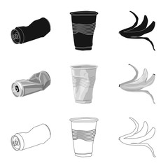 Vector illustration of refuse and junk symbol. Collection of refuse and waste stock vector illustration.