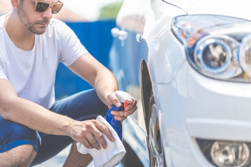 Car care, wheel rim cleaning and polishing.