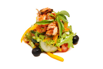 Seafood salad on a white isolated background