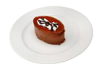Piece of delicious cheesecake on a white isolated background