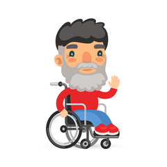 Adult man in a wheelchair. Flat male character.