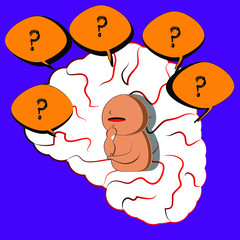 Brain thinking cartoon character vector 