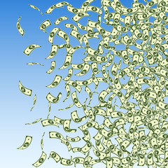 Indian rupee notes falling. Small INR bills on blu