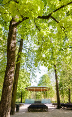 The eclectic-style bandstand in Brussels Park, Belgium, was built in 1841 by renowned belgian architect Jean-Pierre Cluysenaar.