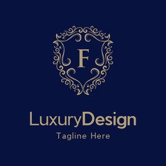 Premium monogram letter F initials ornate signature logotype. F Letter Gold luxury vintage monogram floral decorative logo