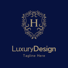 Premium monogram letter H initials ornate signature logotype. H Letter Gold luxury vintage monogram floral decorative logo