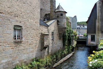 medieval buildings and steïr river in quimper (brittany - france)