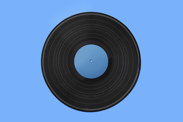Vinyl record on a blue background. Old vintage vinyl record with blue label isolated