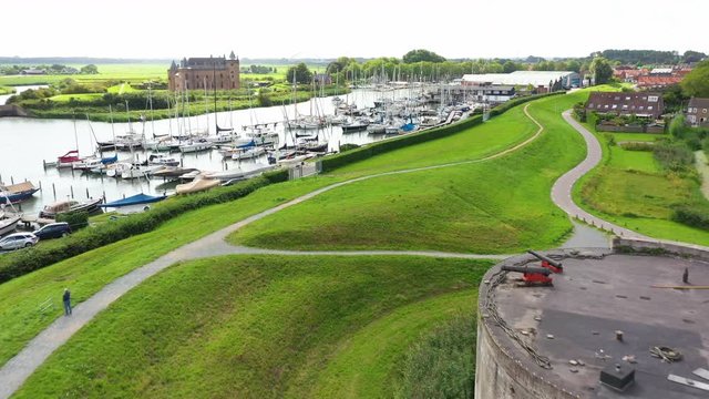Castle Muiderslot from the air nearby Amsterdam, the Netherlands