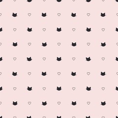 cat head heart line vector seamless pattern
