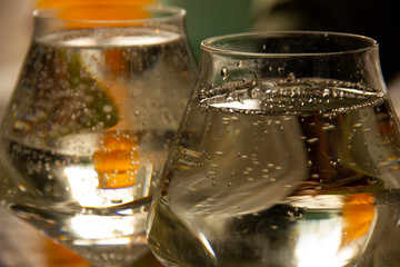 bubbles in the wine. champagne in a glass