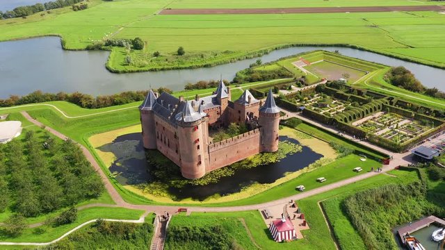Castle Muiderslot from the air nearby Amsterdam, the Netherlands