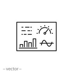 dashboard icon, kpi widget, performance data indicator, thin line symbol on white background - editable stroke vector illustration eps 10