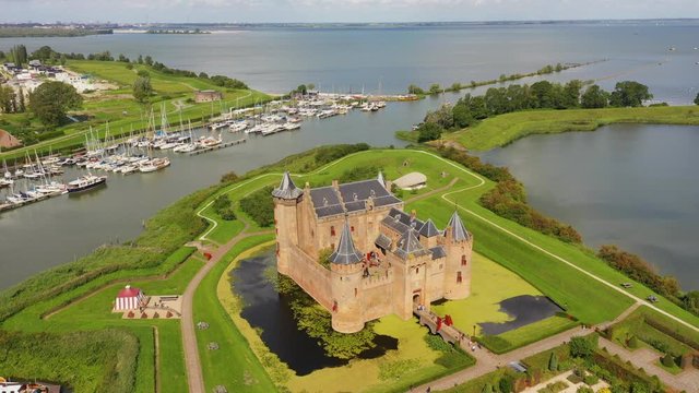 Castle Muiderslot from the air nearby Amsterdam, the Netherlands