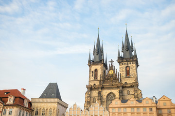 Fototapeta premium The Church of Mother of God before Tyn, Church of Our Lady before Tyn. Old Town Square with gothic church.