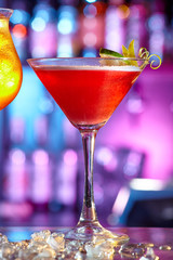 Closeup of a red cocktail cosmopolitan