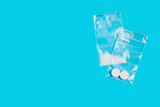Synthetic drugs, pills, ecstasy in sachets