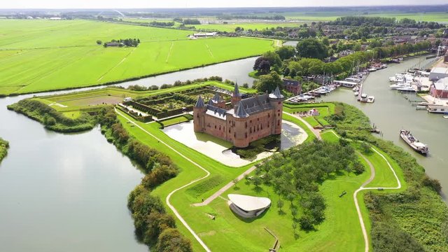 Castle Muiderslot from the air nearby Amsterdam, the Netherlands