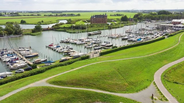 Castle Muiderslot from the air nearby Amsterdam, the Netherlands