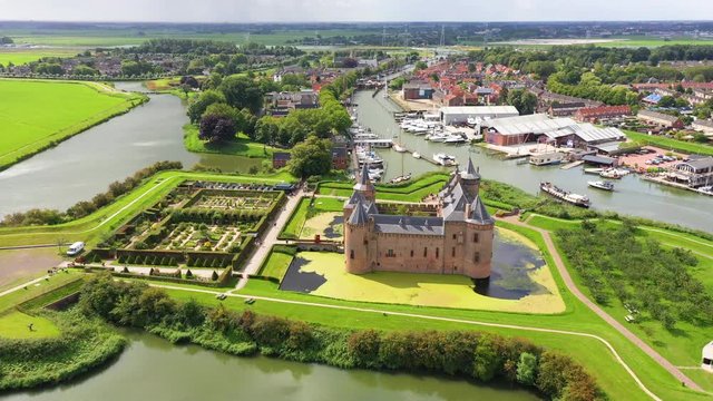 Castle Muiderslot from the air nearby Amsterdam, the Netherlands