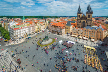 Fototapeta na wymiar The Jan Hus Memorial in Prague, Czech Republic.