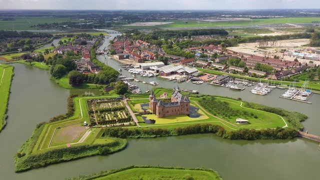Castle Muiderslot from the air nearby Amsterdam, the Netherlands