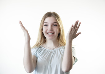 Fototapeta na wymiar teenager girl is showing positive mood smiling 
