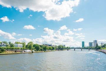 Fototapeta premium Frankfurt, Germany - June 12, 2019: River view of Frankfurt am Main, Germany