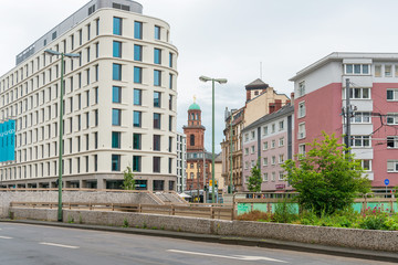 Frankfurt, Germany - June 12, 2019: Street view of Downtown Frankfurt, Germany.