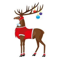 Christmas deer with beautiful horns on a white background.