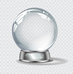 Vector realistic transparent snow globe on a light abstract background